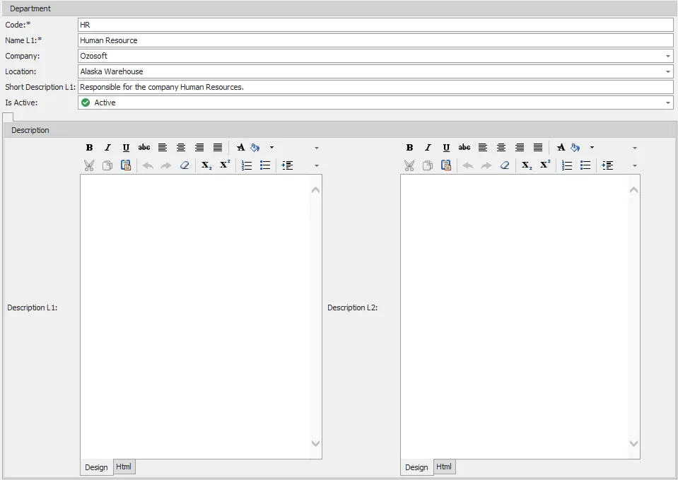 department detail screen