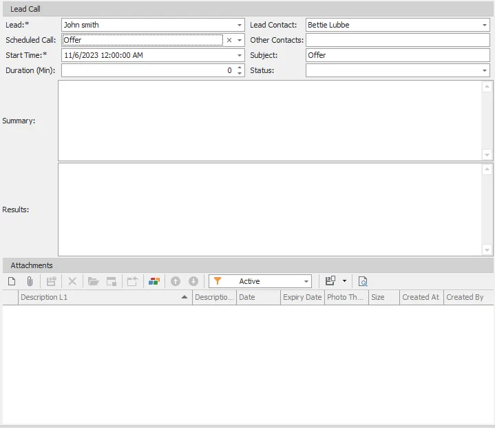 lead call detail screen