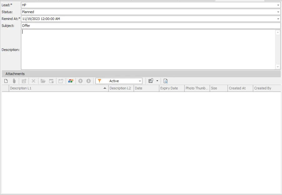 lead reminder detail screen