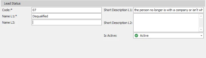 lead status detail screen