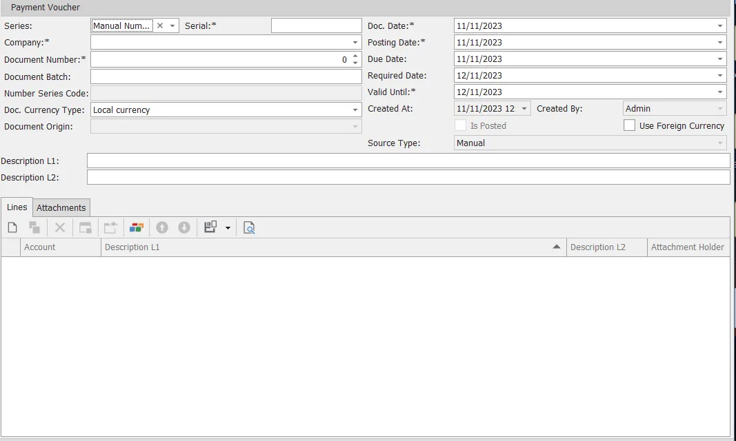 payment entry detail screen